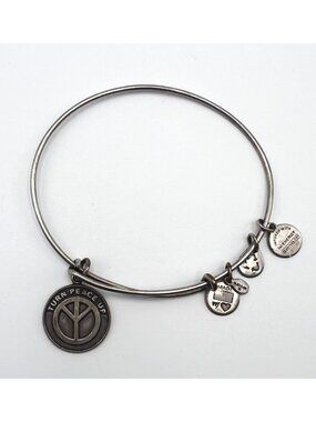 Alex And Ani 2014 Turn Peace Up Silver Tone Adjustable Charm Bangle Bracelet